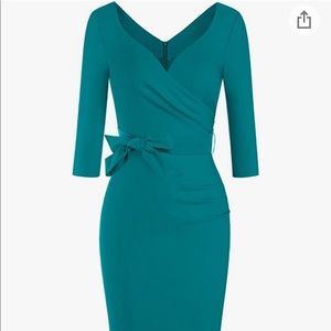 Muxxn Womens Vintage Faux Wrap Dress V Neck Harbor Blue  Size XL